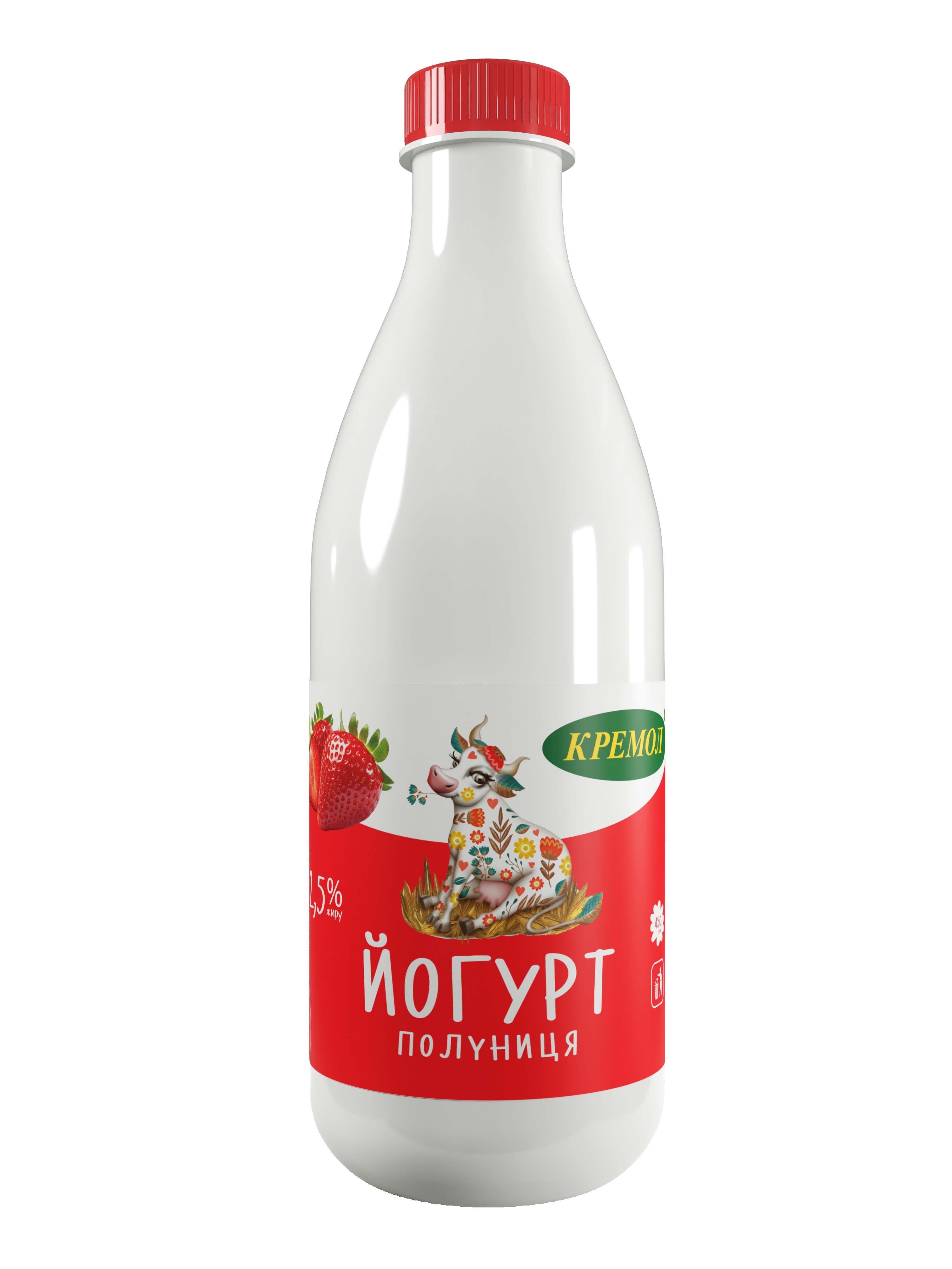 Йогурт жирний 2,5% жиру з наповнювачем ягідним «Полуниця» ТМ «КРЕМОЛ»